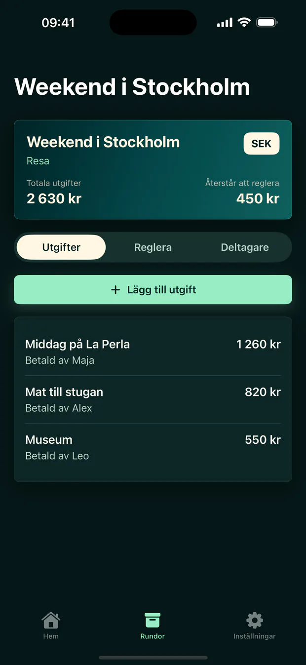 En Runda med tre utlägg och sammanräknad totalsumma