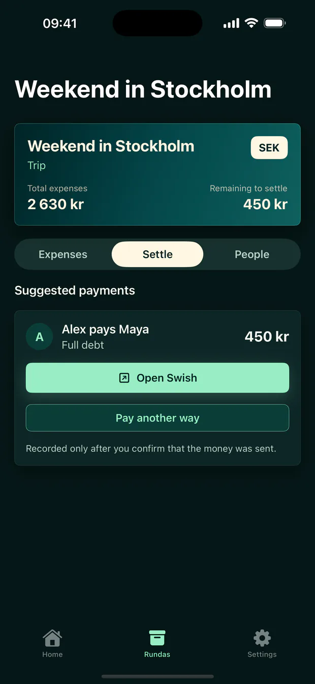 Settlement in Runda with Swish and another payment option